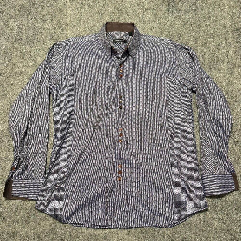 Bogosse Luxury Mens Shirt Size 5 XL Grey Geometric Contrast Cuff Made In Turkey